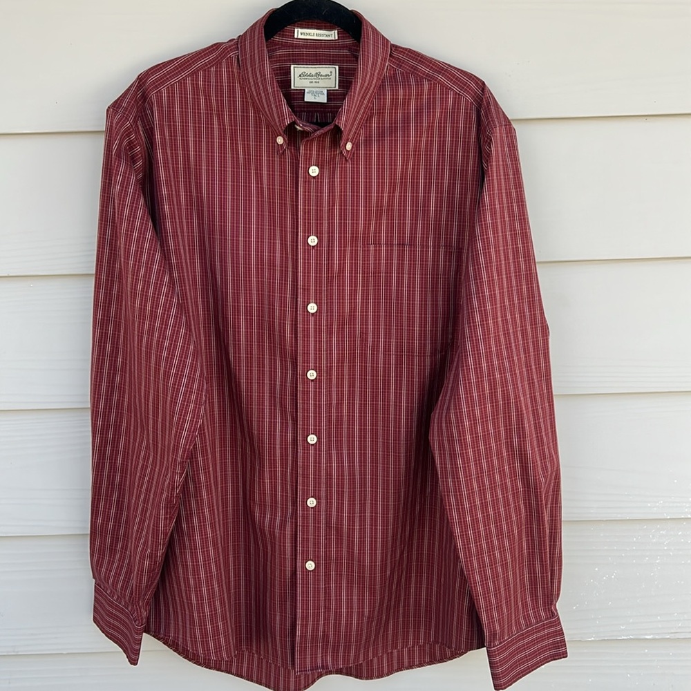 Eddie Bauer Men's Red Plaid Shirt large Long